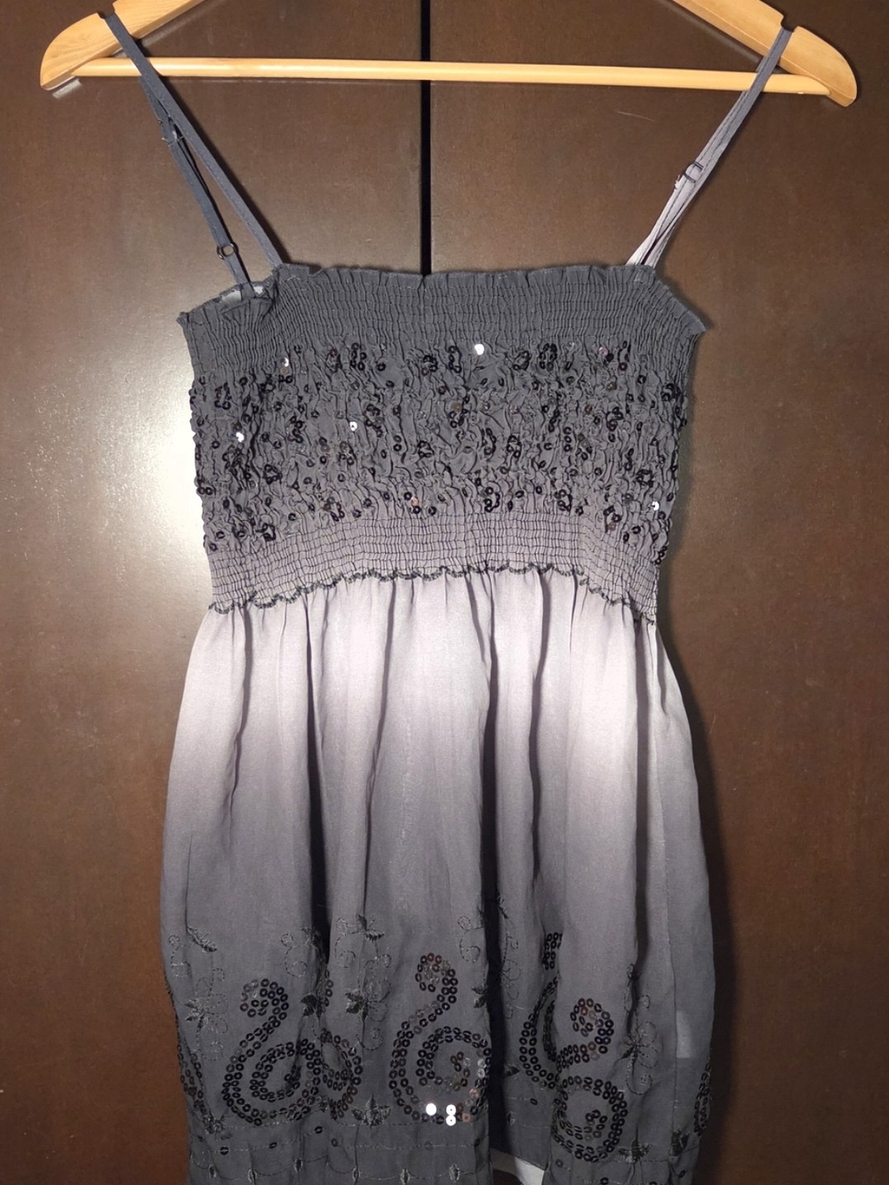 Smocked Sequin Spaghetti Strap Tank Top - Gray Women Juniors' One Size